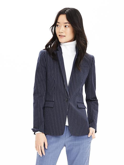 Banana Republic Womens Pinstripe One Button Blazer Size 0 - Preppy Navy