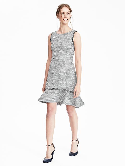 Banana Republic Womens Boucle Flounce Dress Size 0 Petite - Gray Texture