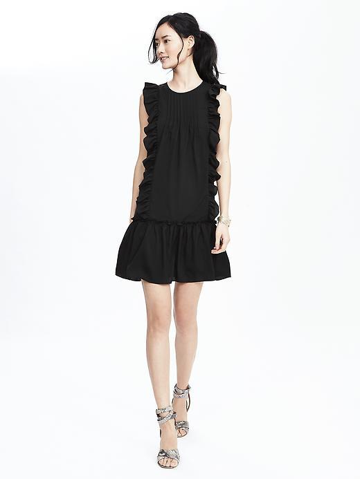 Banana Republic Womens Ruffle Flounce Dress Size L Tall - Black