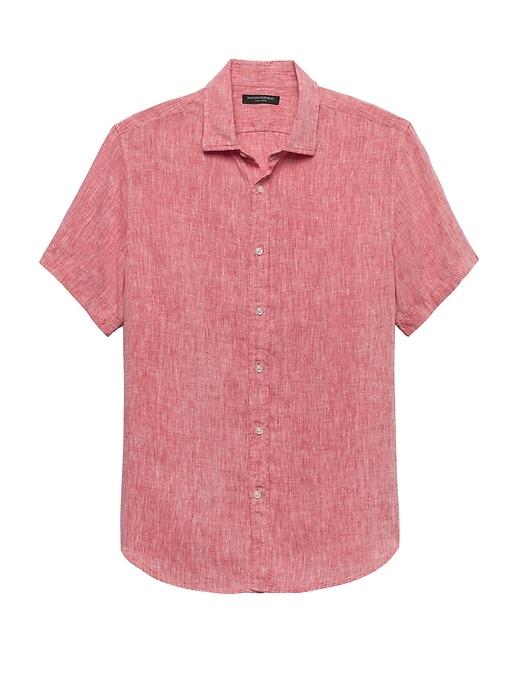 Banana Republic Mens Camden Standard-fit Linen Shirt Red Clay Size Xxs