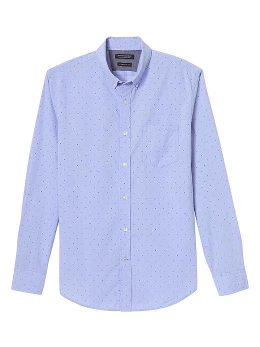 Banana Republic Mens Camden Standard Fit Custom Wash Dot Shirt - Caribbean Cruise