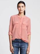 Banana Republic Dark Silk Popover Blouse - Peach Flower