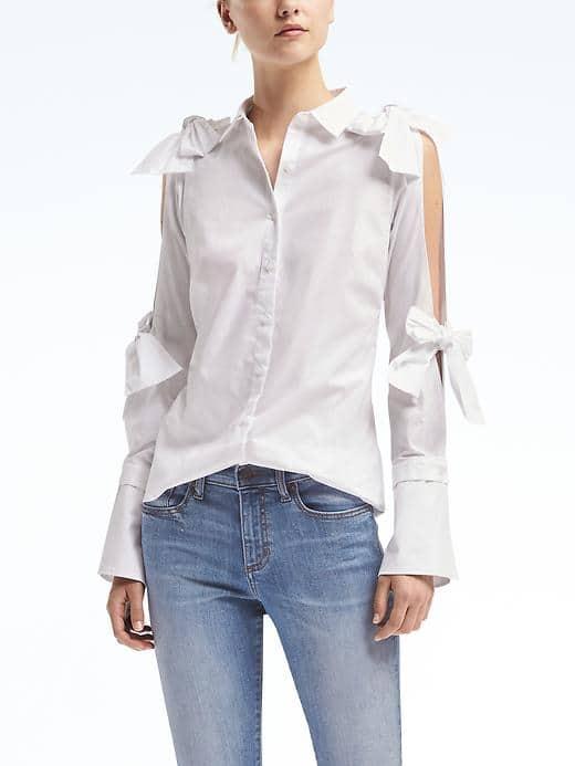 Banana Republic Womens Riley Fit Cold Shoulder Bow Top - White