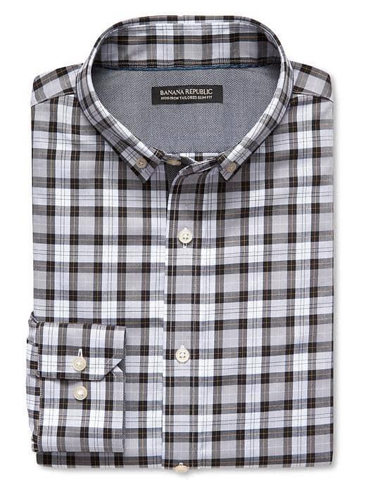 Banana Republic Tailored Slim Fit Non Iron Black Check Oxford - Black