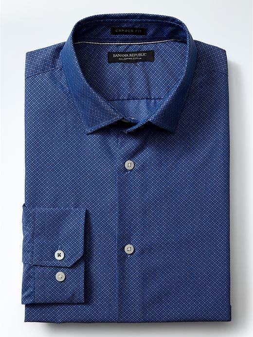 Banana Republic Mens Camden Fit Circle Print Supima Cotton Shirt - Comet Blue