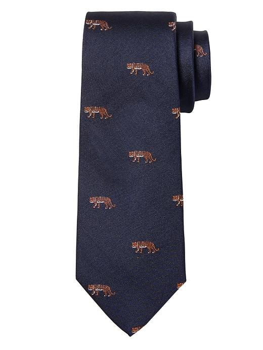Banana Republic Mens Tiger Mascot Silk Nanotex Tie Navy Blue Size One Size
