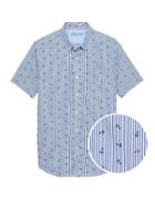 Banana Republic Mens Grant Slim-fit Luxe Poplin Anchor Stripe Shirt Damselfish Blue Size L