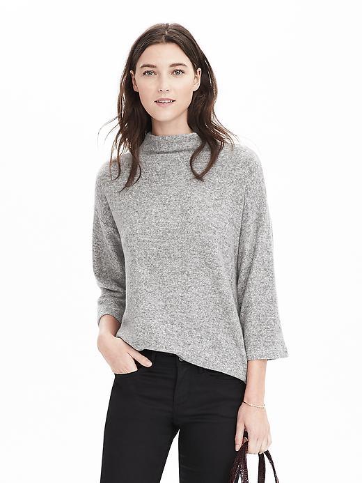 Banana Republic Womens Cozy Funnel Neck Top - Dark Charcoal