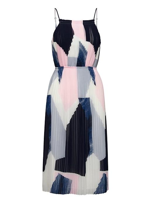 Banana Republic Womens Petite Print Pleated Fit-and-flare Dress Pink Combo Size 10