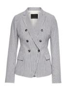 Banana Republic Womens Petite Double Breasted-fit Seersucker Blazer Charcoal-blue Stripe Size 6