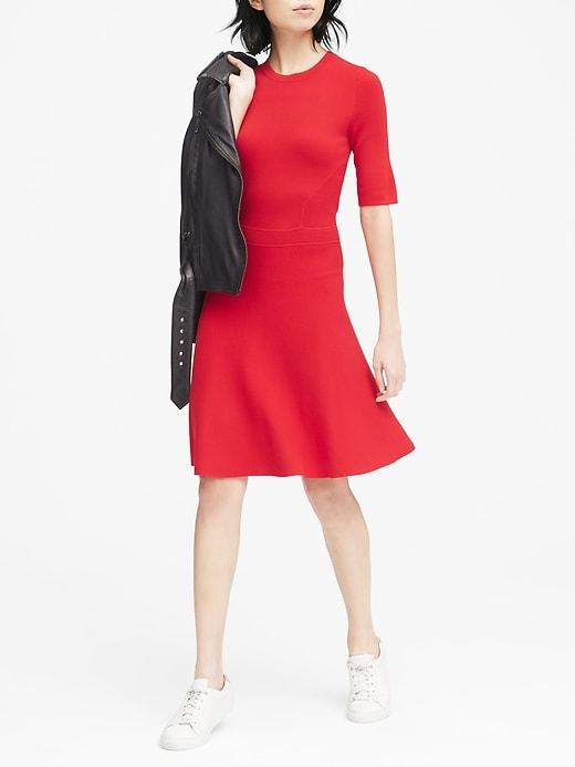 Banana Republic Womens Ribbed-knit Fit-and-flare Sweater Dress Ultra Red Size S