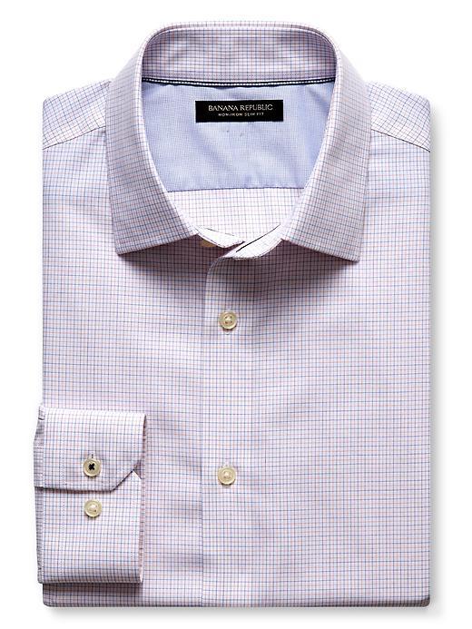 Banana Republic Mens Camden Fit Non Iron Orange Check Shirt Size L Tall - Orange