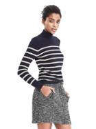 Banana Republic Womens Ottoman Striped Mock Tee Neck Top - Preppy Navy