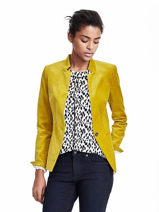 Banana Republic Womens One Button Velvet Blazer Size 12 - Citron