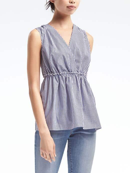 Banana Republic Womens Crossback Peplum Top - Blue Stripe