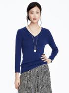 Banana Republic Womens Rib Knit Vee Sweater Size L - Stowaway Blue