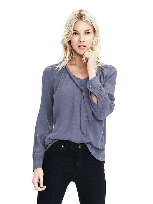 Banana Republic Womens Heritage Tie Neck Silk Blouse - Dusty Blue