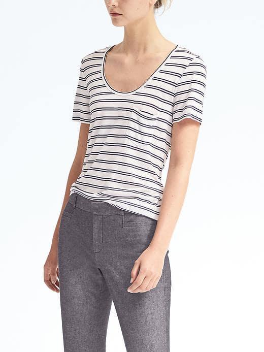Banana Republic Womens Short Sleeve Stripe Modal Scoop Tee - White