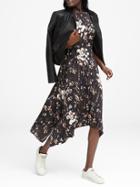 Banana Republic Womens Floral Washable Stretch Silk Midi Dress Black Floral Size 18