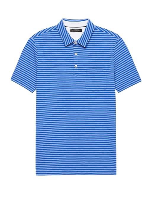 Banana Republic Mens Don';t-sweat-it Stripe Polo Shirt Damselfish Blue Size S