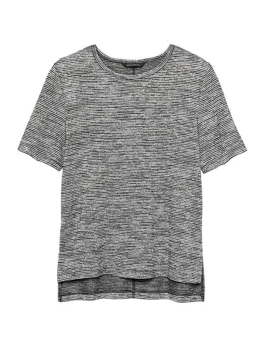 Banana Republic Womens Petite Luxespun Boyfriend Tee With Side Slits Black & White Size Xxs
