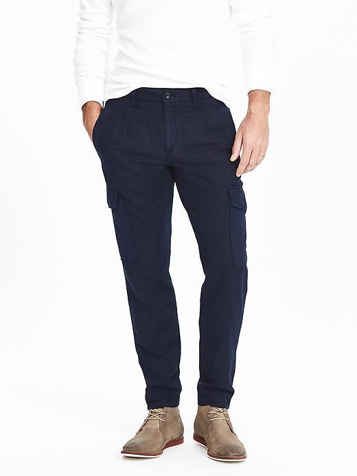 Banana Republic Mens Aiden Slim Linen Cotton Cargo Pant Size 32w 36l Tall - Preppy Navy