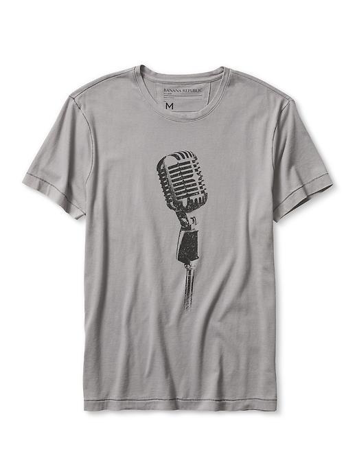 Banana Republic Mens Microphone Graphic Tee Size L Tall - Gray Sky