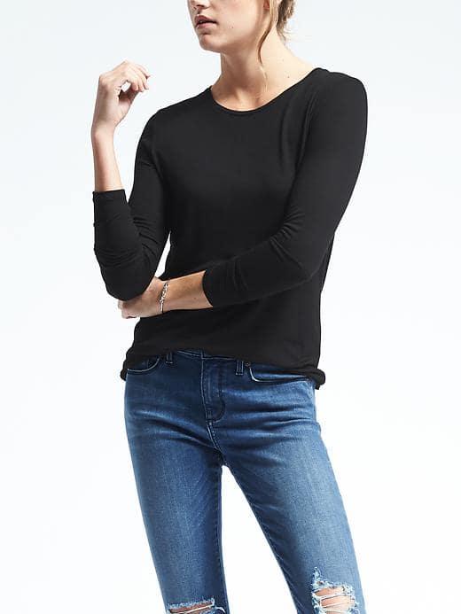 Banana Republic Long Sleeve Modal Crew Tee - Black