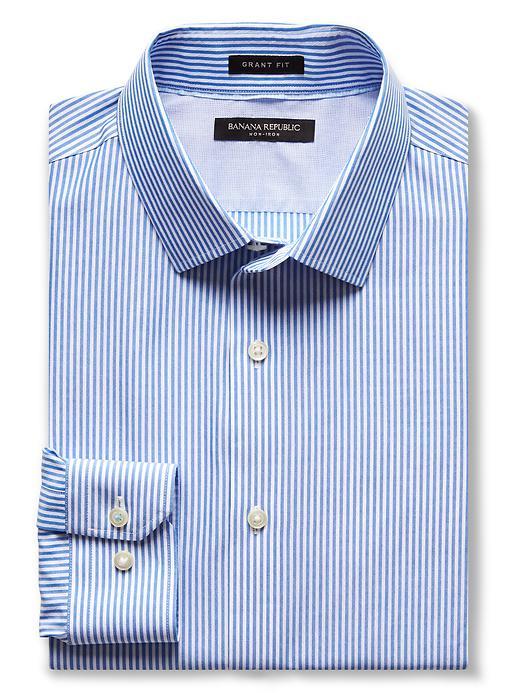 Banana Republic Mens Grant Fit Stripe Non Iron Shirt Size L Tall - Damselfish Blue