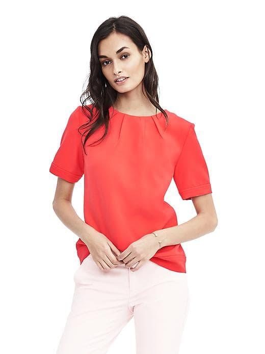 Banana Republic Short Sleeve Darted Neckline Top - Red Carnival