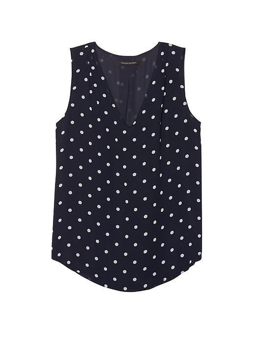 Banana Republic Womens Petite Dot Pleated Drapey Tank Dark Night Polka Dot Size Xs