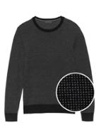 Banana Republic Mens Extra-fine Italian Merino Wool Birdseye Crew-neck Sweater Black & Gray Size Xs