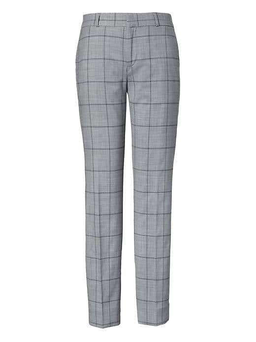 Banana Republic Womens Avery Fit Gray Windowpane Lightweight Wool Pant - Gray