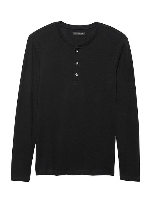 Banana Republic Mens Waffle-knit Cotton-modal Henley T-shirt Black Size Xs