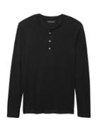Banana Republic Mens Waffle-knit Cotton-modal Henley T-shirt Black Size Xs