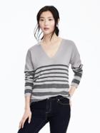 Banana Republic Womens Striped Double Vee Pullover Size L - Gray Stripe