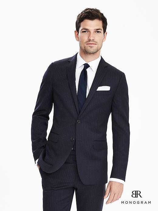 Banana Republic Mens Slim Monogram Navy Pinstripe Wool Suit Jacket Size 36 Regular - Navy
