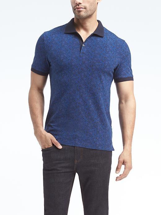 Banana Republic Slim Pique Paisley Polo - Marbled Blue