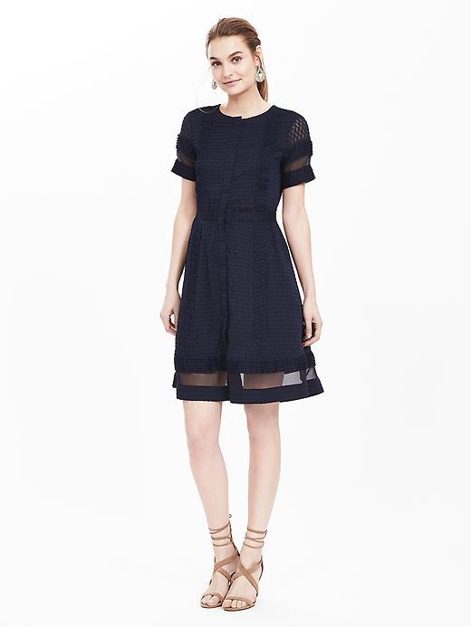Banana Republic Womens Geo Lace Panel Midi Dress Size 0 Petite - Navy