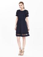 Banana Republic Womens Geo Lace Panel Midi Dress Size 0 Petite - Navy