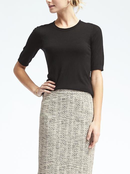 Banana Republic Womens Silk Cashmere Elbow Sleeve Pullover - Black