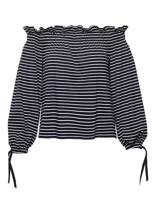 Banana Republic Womens Supima Cotton Off-the-shoulder Top Shadow Stripe Size S