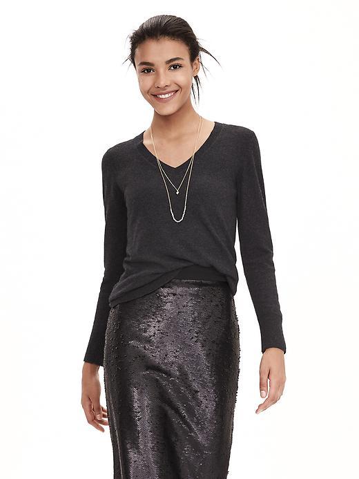 Banana Republic Womens Italian Cashmere Blend Vee Pullover Size L - Dark Charcoal