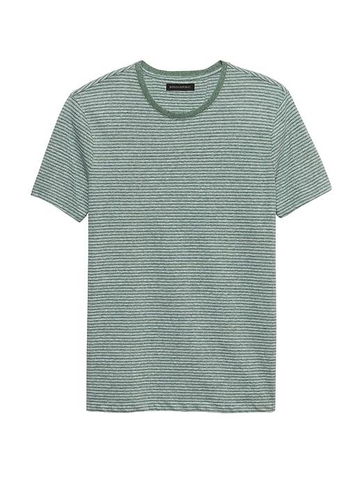 Banana Republic Mens Linen-cotton Stripe Crew-neck T-shirt Green Stripe Size L
