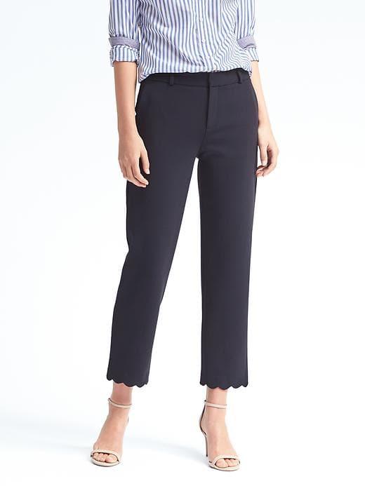 Banana Republic Womens Avery Straight-fit Scallop-hem Ankle Pant Navy Size 8