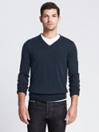 Banana Republic Mens Silk Cotton Cashmere Vee Pullover Size L Tall - Dark Blue Heather