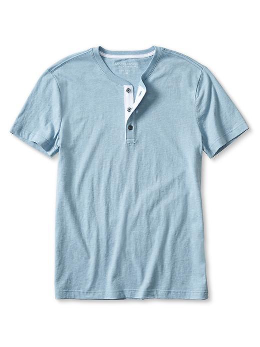 Banana Republic Mens Soft Wash Short Sleeve Henley Size L - Light Blue Heather