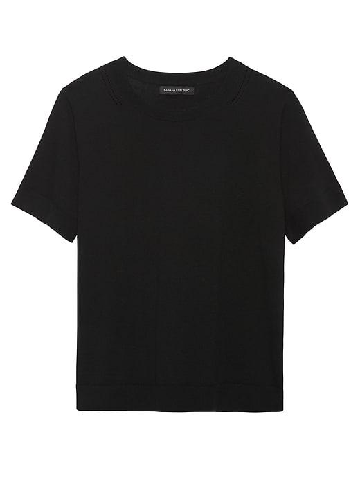 Banana Republic Womens Petite Machine-washable Merino Short-sleeve Crew Black Size Xs