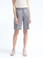 Banana Republic Womens Avery Fit Blue Linen Blend Pleated Bermuda - Light Gray