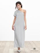 Banana Republic Womens Monogram Silk One Shoulder Dress Size 0 - Silver Screen